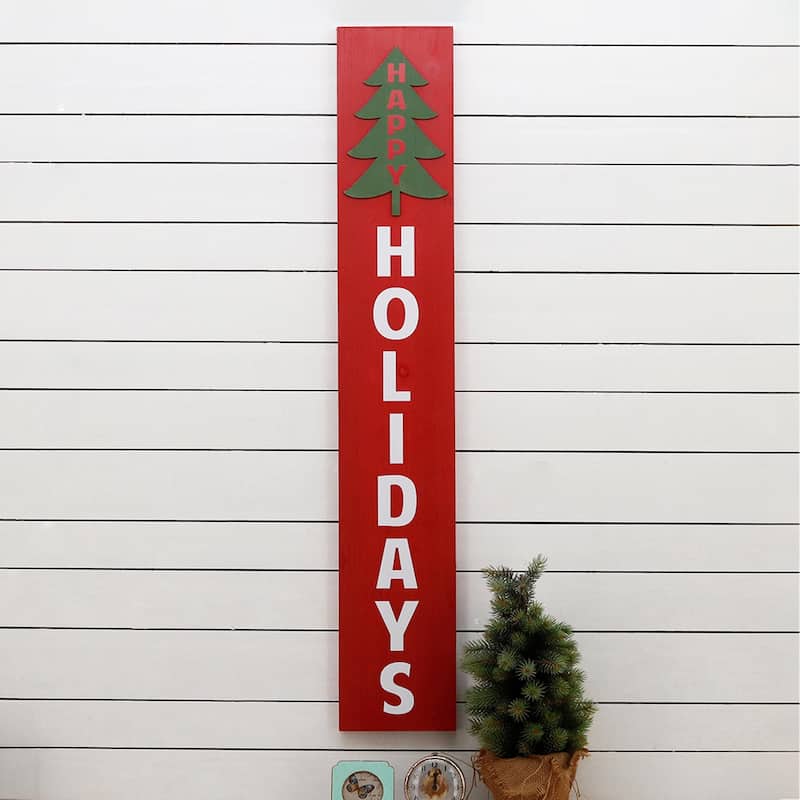 Happy Holidays Vertical Wood Wall Sign, Christmas Porch Sign, 47.5"H