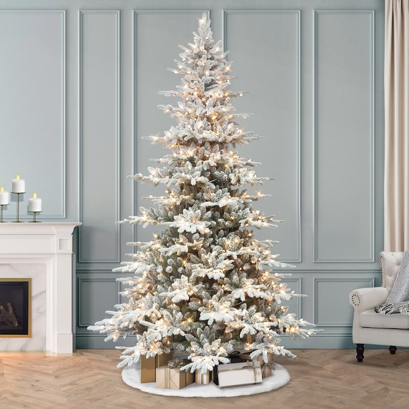 Puleo International 9 ft. Pre-lit Flocked Utah Fir Artificial Christmas Tree with 800 Warm White LED Lights - 9 Foot