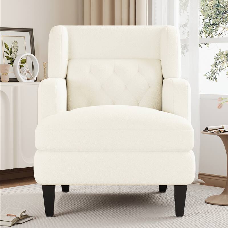 Roomfitters Upholstered Accent Chair Tufted Armchair for Living Room and Bedroom, Beige