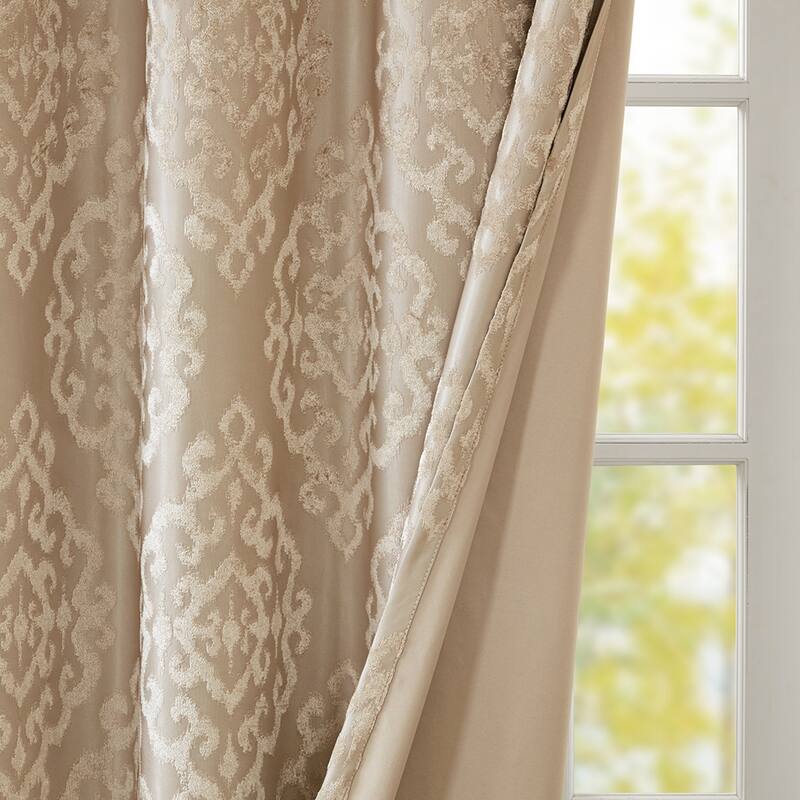 Blackout&Noise Blocking Knitted Jacquard Damask Total Grommet Top Curtain Panel, Machine Washable for Living Room/Bedroom-Single