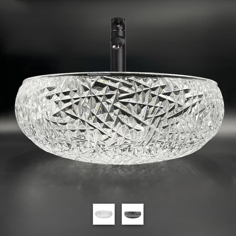 Moonshell Round Basin Glass Crystal Bathroom Vessel Sink - 18"