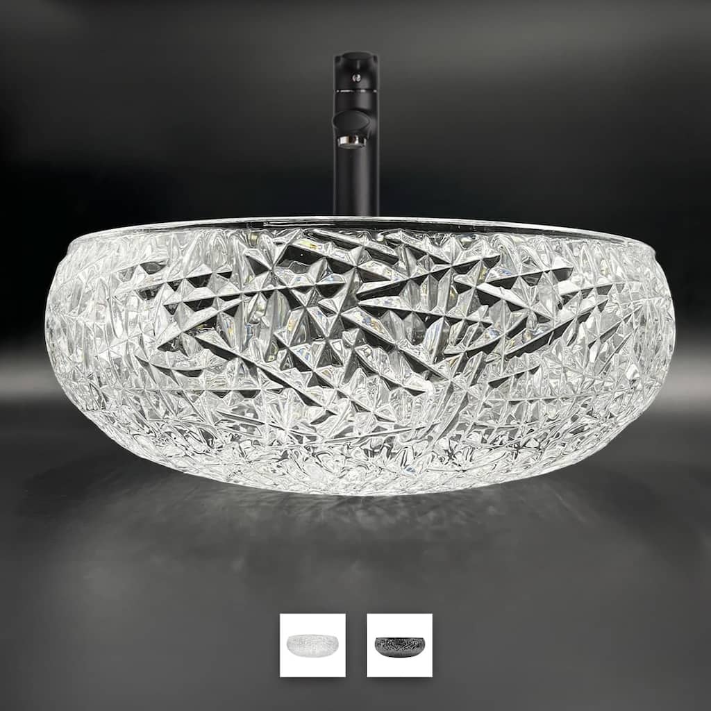 Moonshell Round Basin Glass Crystal Bathroom Vessel Sink - 18"