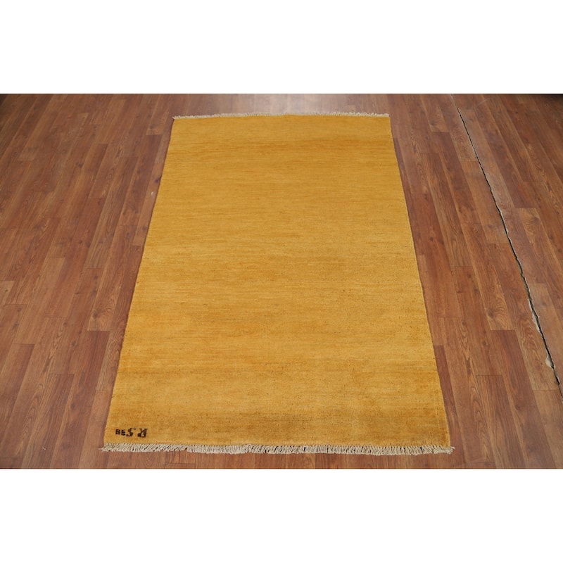 Yellow Gold Modern Gabbeh Oriental Foyer Rug Handmade Wool Carpet - 3'4"x 4'10"
