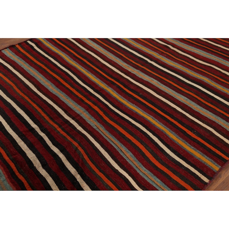 Striped Kilim Qashqai Persian Vintage Rug Hand-Woven Wool Carpet - 6'2"x 9'0"