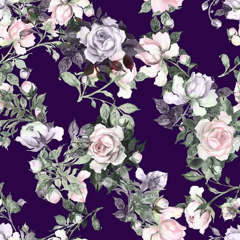 Dark Blue Wallpaper with Roses Peel and Stick and Prepasted - Bed Bath ...