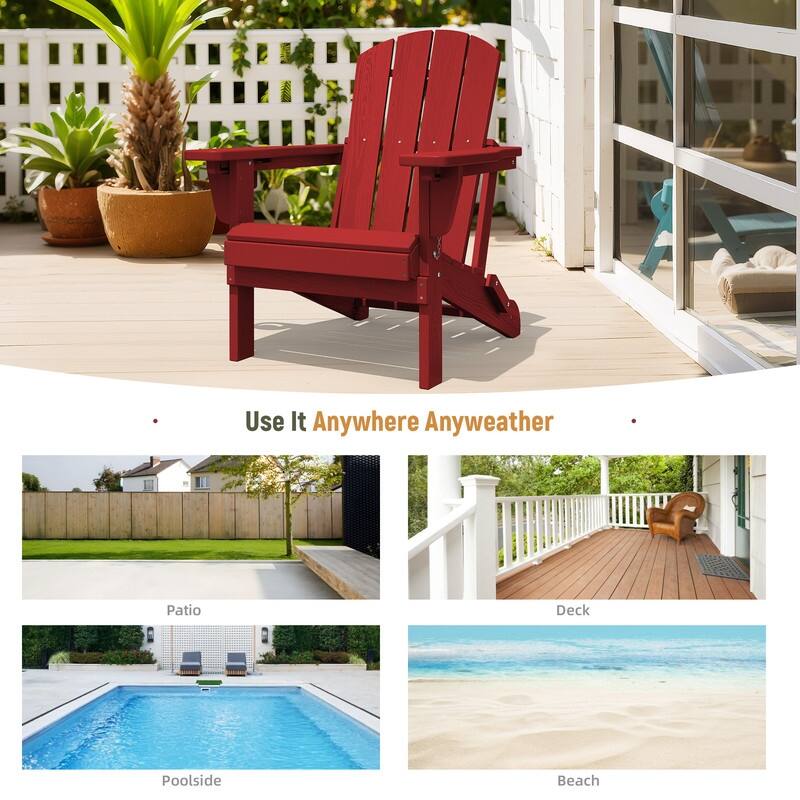 3-Position Reclining Folding Outdoor Chair – PE Wood Grain, Weather-Resistant