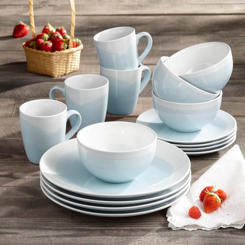 American Atelier Oasis Mint Stoneware Dinnerware - Set of 16 - Green/White