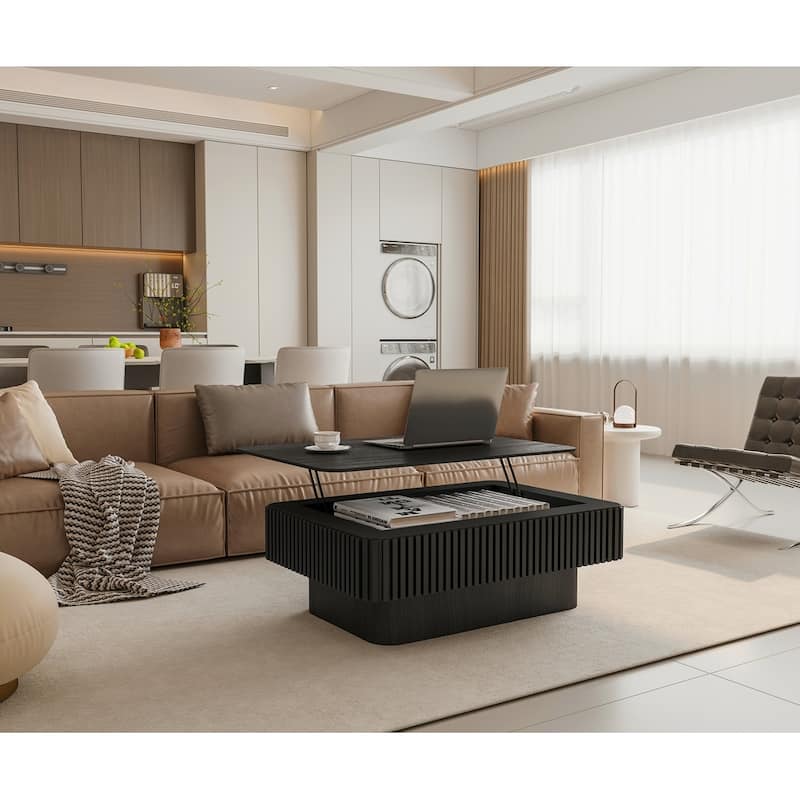 Storage Modern Coffee Table 38.6'' Fluted Lift-top Tea Coffee Table