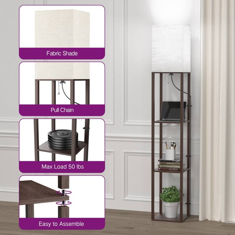 63"Floor Lamp with Shelves,Modern Tall Standing Lamps - N/A