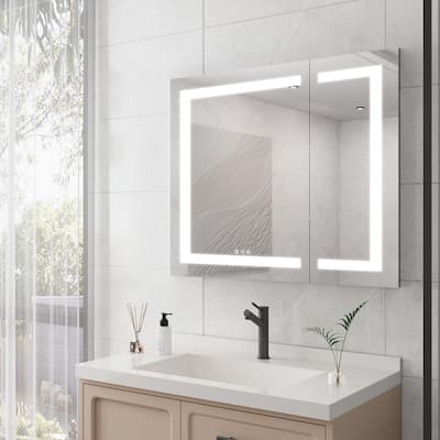 Medicine Cabinet with LED Vanity Mirror,Anti Fog Recessed or Surface Mount Bathroom