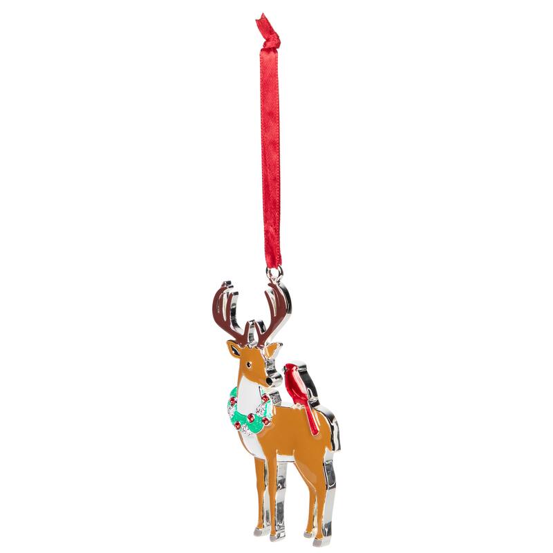Reindeer with Cardinal and Wreath Christmas Ornament - 4"