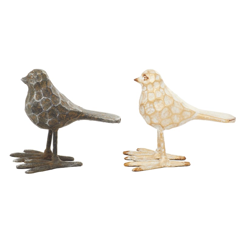 Metal Bird Sculpture - Set of 2 Gold - Roche River Decor - 7"W x 5"L x 6"H