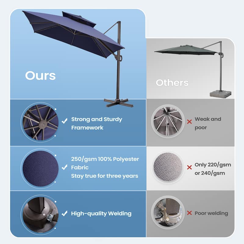 10FT Outdoor Square Patio Cantilever-Offset Umbrella with Base Stand