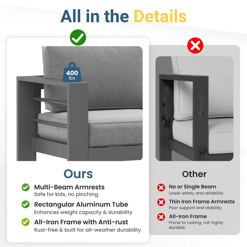All-weather Outdoor Single Sofa for Balcony, Garden, Deck, Backyard
