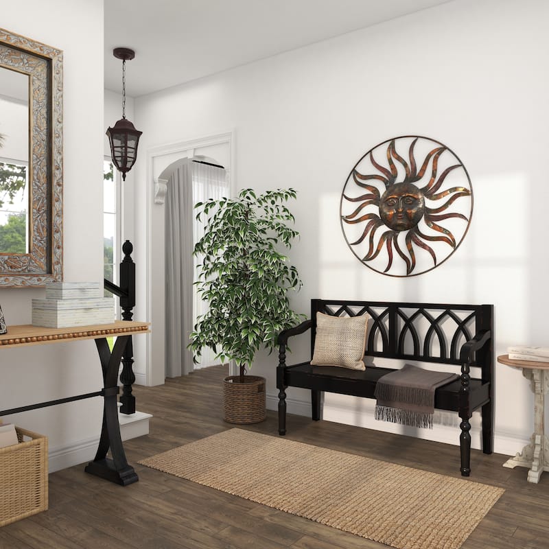 Brown Metal Indoor Outdoor Sun Home Wall Decor with Colorful Painted Accents