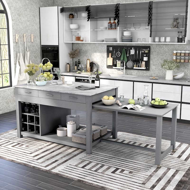 Graneger Farmhouse Wood Multi-Storage Kitchen Island by Furniture of America