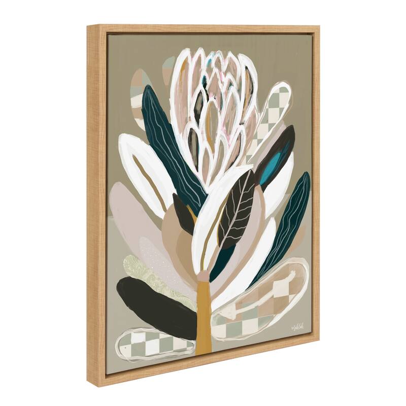Kate and Laurel Sylvie Sage Protea Framed Canvas by Inkheart Designs - 18x24 - Natural