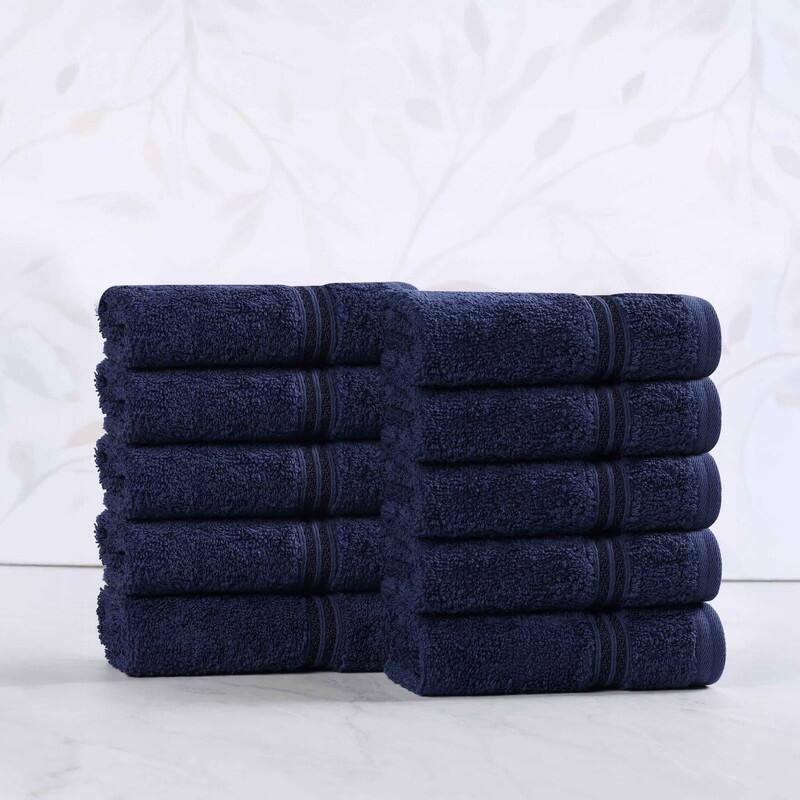Superior Heritage Egyptian Cotton Absorbent Face Towel Set of 10 - Navy Blue