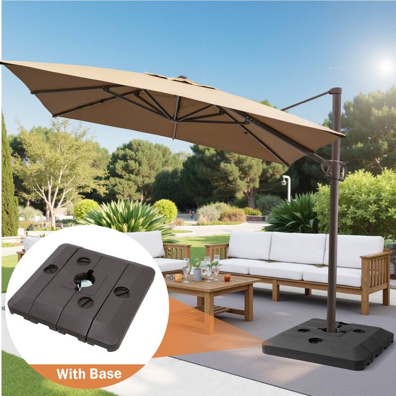 9 FT x 11 FT Outdoor Patio Cantilever-Offset Umbrella with Offset Base - Tan