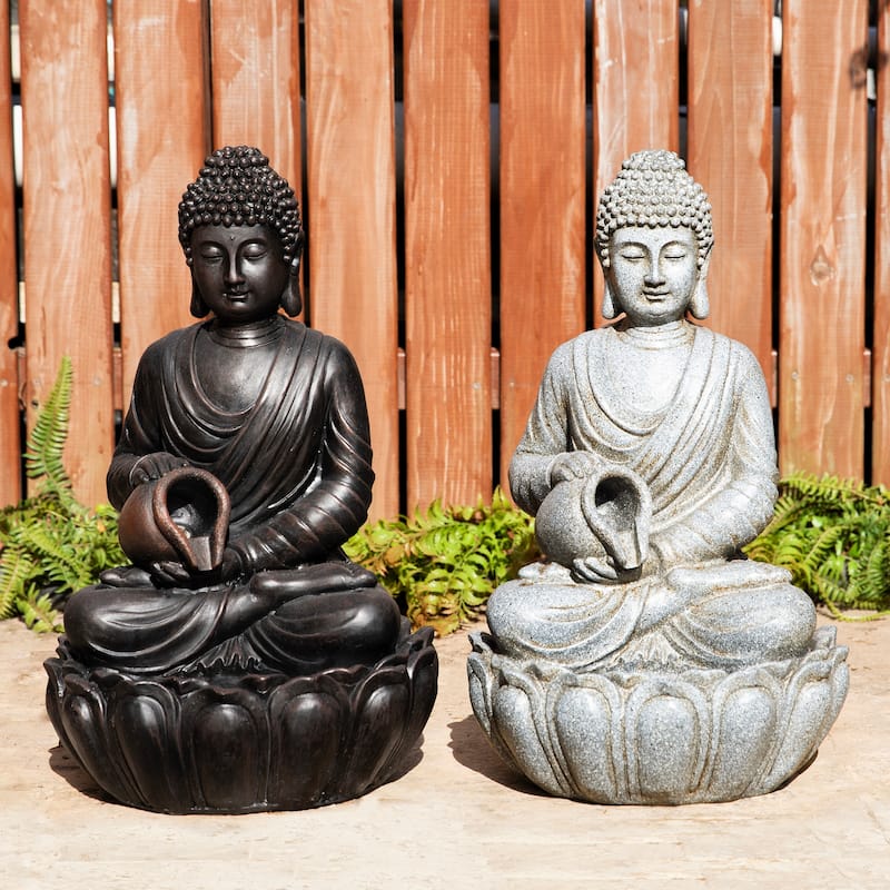 Glitzhome Polyresin Meditating Buddha Frog/Elephant Statue Outdoor Water Fountain with LED Lights