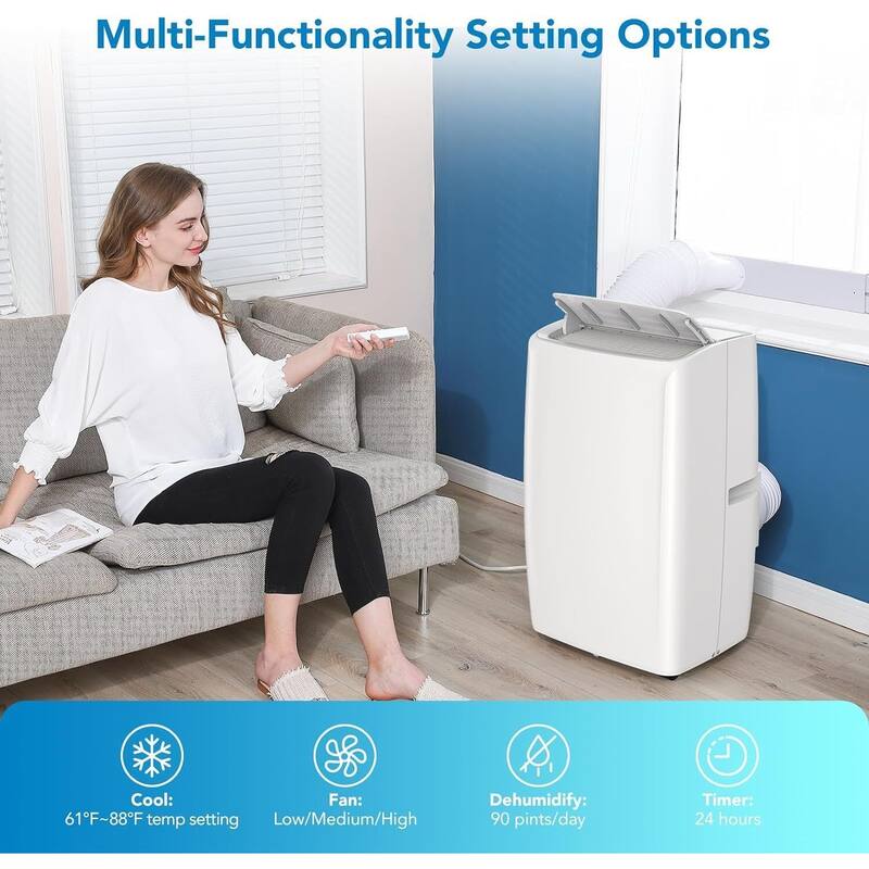 14000 BTU Portable Air Conditioner with Dehumidifier & Fan, Window Kit