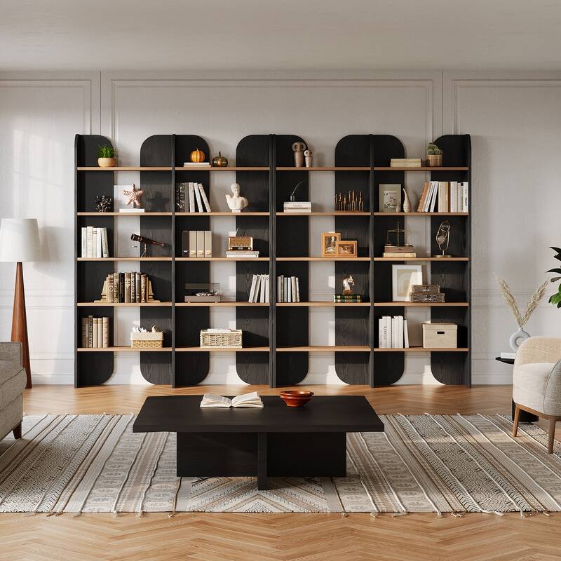5-Tier Farmhouse Bookshelf, 70.87-Inch Double Wide Bookcase