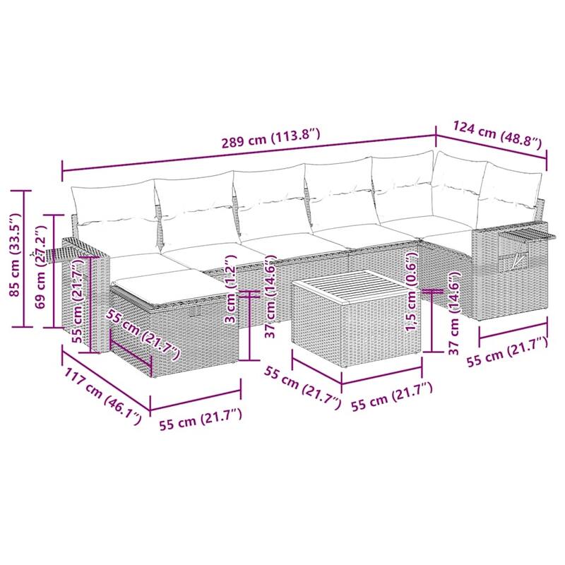 vidaXL Patio Sofa Set with Cushions Sectional Lounge Set 8 Piece Poly Rattan - 21.7 x 24.4 x 27.2
