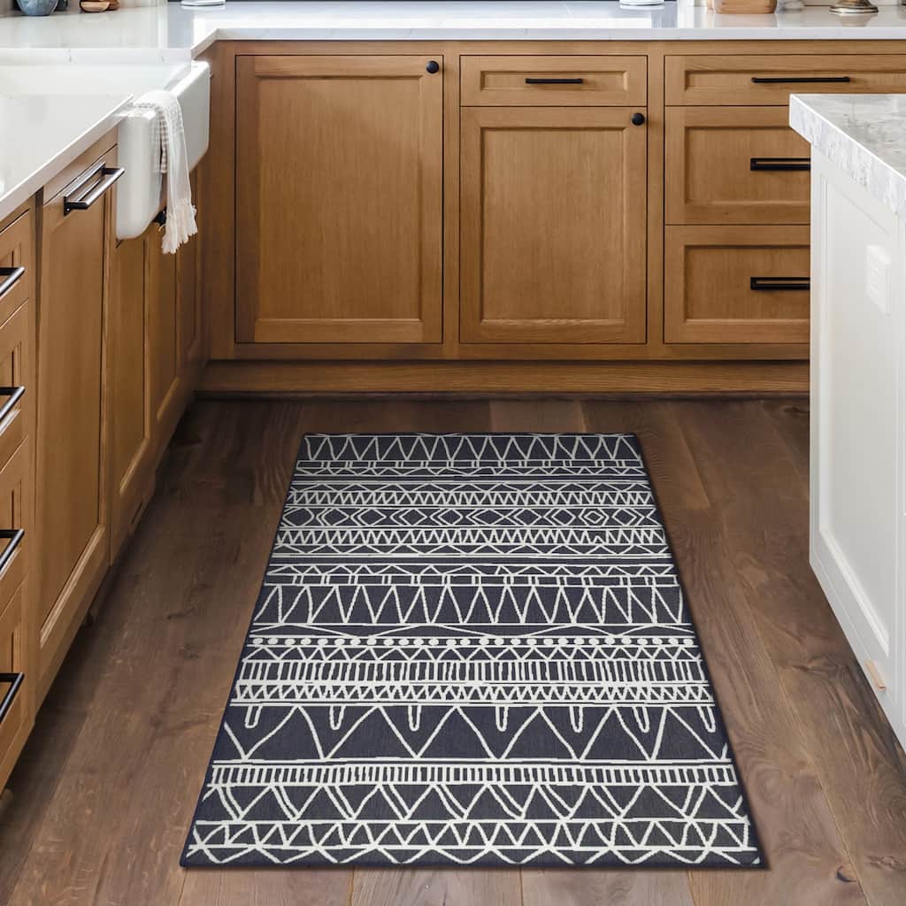 My Magic Carpet Machine Washable Rug Chelsea Tribal Aztec Dark Grey