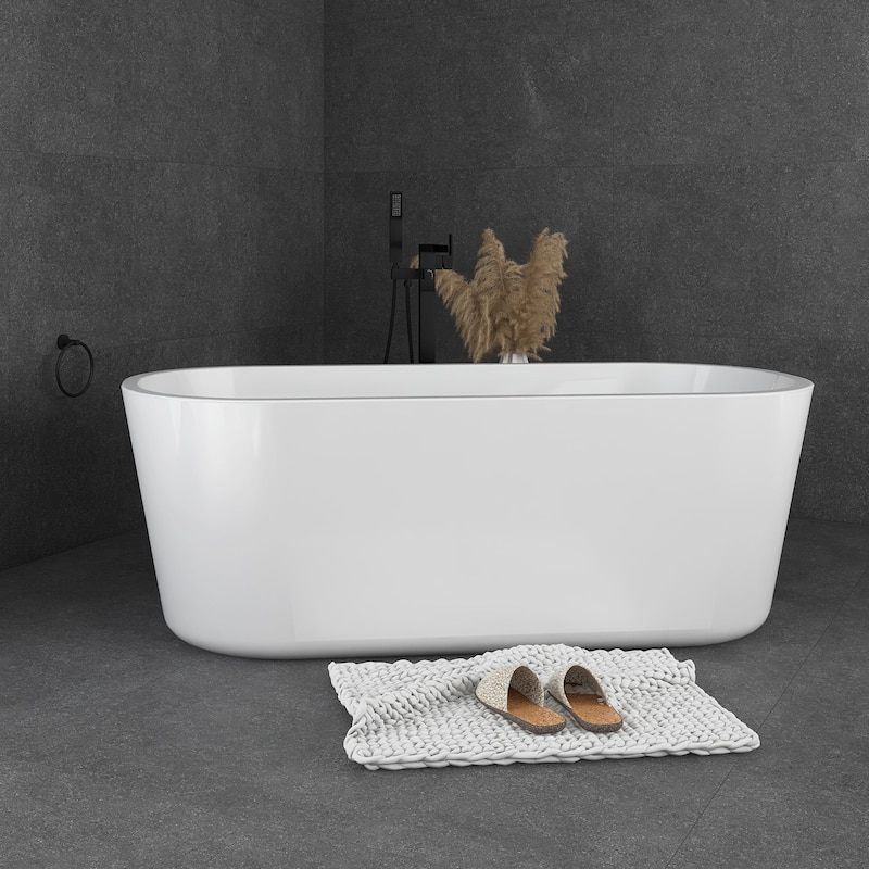 60"/63"/67" Acrylic Freestanding Soaking Bathtub in White with Drain - 67" x 30"