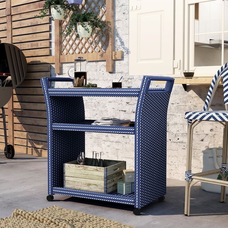Courtnie French Aluminum 3-Shelf Outdoor Serving Cart by Furniture of America - Navy