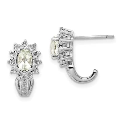 Curata 925 Sterling Silver Polished Post Earrings Diamond Green Quartz Earrings - 16x9mm Wide