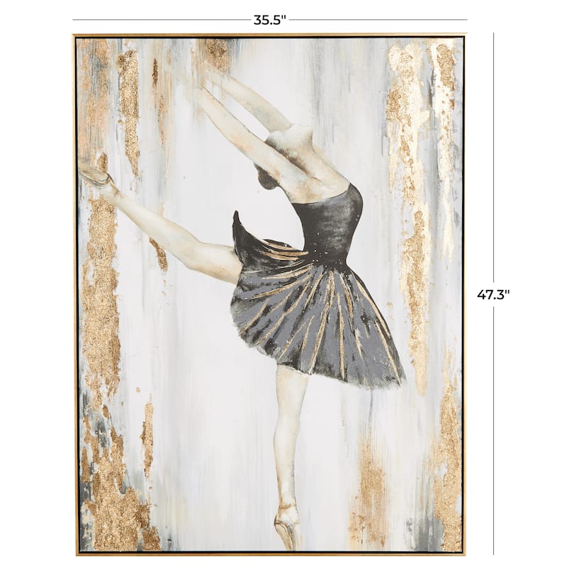 Gold Polystone Ballet Dancer Living Room Framed Wall Art with Black and Gold Foil Accents