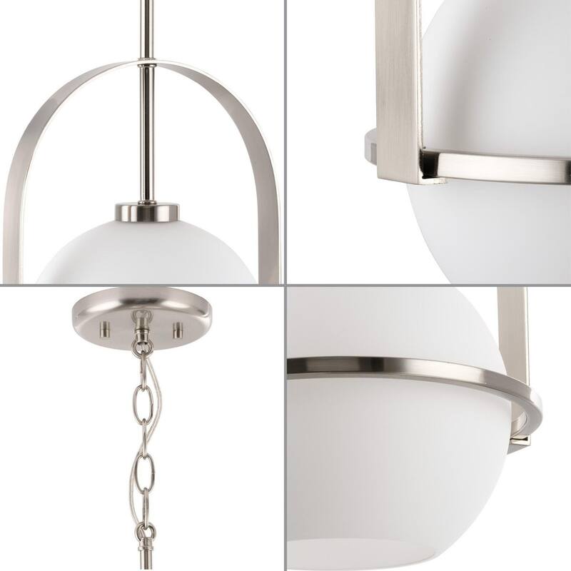 Delayne Collection One-Light Mid-Century Modern Brushed Nickel Etched Opal Glass Pendant Light - 9.37 in x 9.37 in x 12.37 in