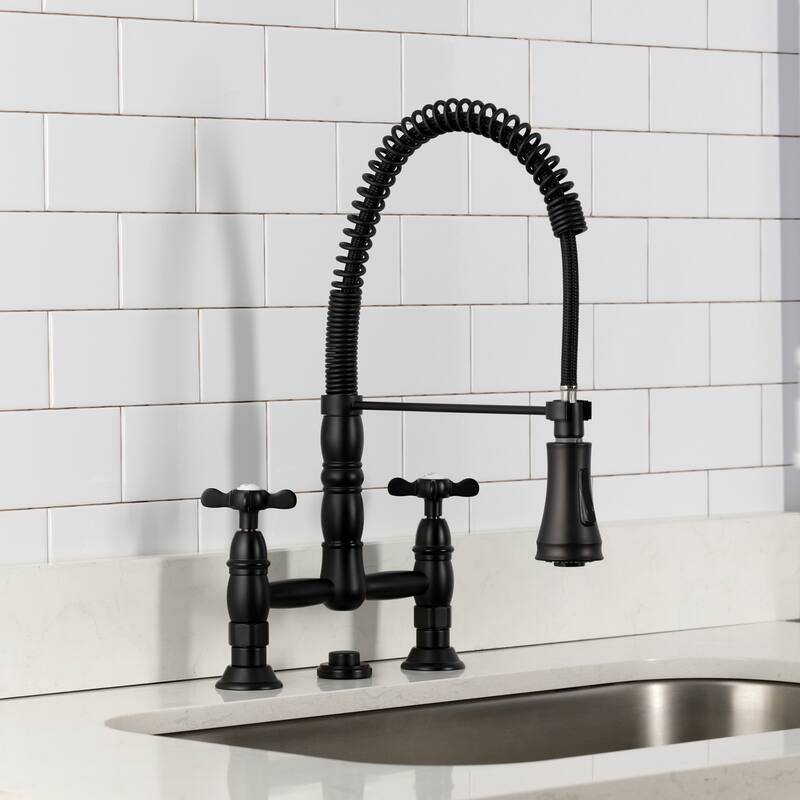 Kingston Brass Essex Double-Handle Wall-Mount Pre-Rinse Bridge Kitchen Faucet
