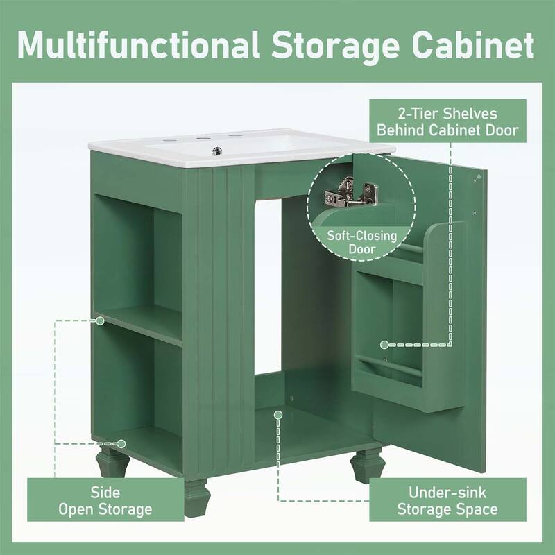 Bathroom Vanity with Sink, Cabinet Door Shelf,Side Open Storage,Wood Frame,Soft Closing Door