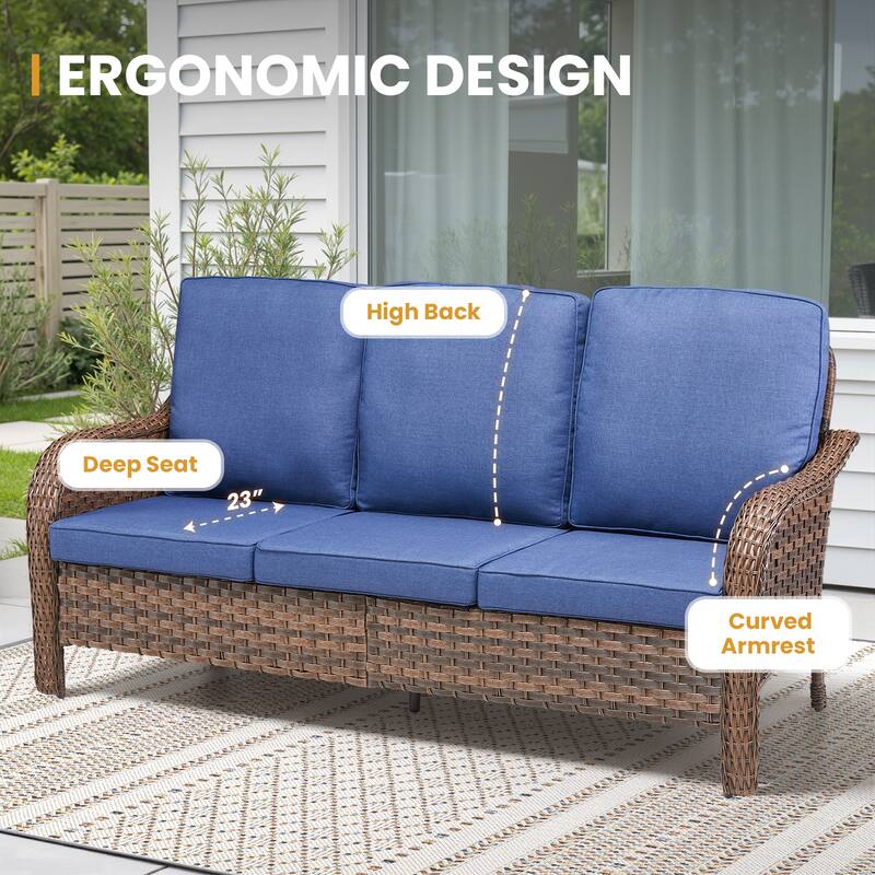 Pocassy Patio Funiture Sofa Swivel Chairs Ottoman with Fire Table Set