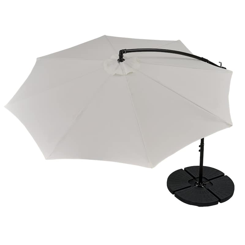 Cantilever Umbrella with Base included, Outdoor Offset Umbrella with Weighted Base for Patio Garden Backyard - White