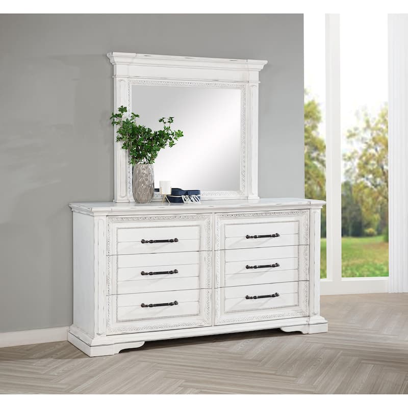 McKinney 6-drawer Bedroom Dresser with Mirror Vintage White - Overstock -  43538454