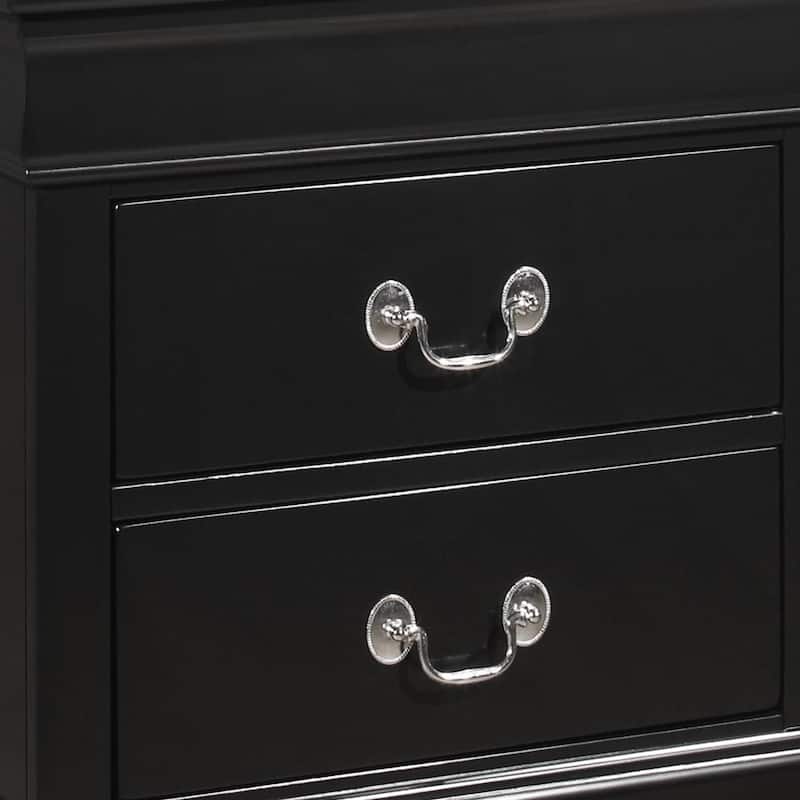 2 Drawers Wooden Frame Nightstand with Antique Metal Pulls, Black -