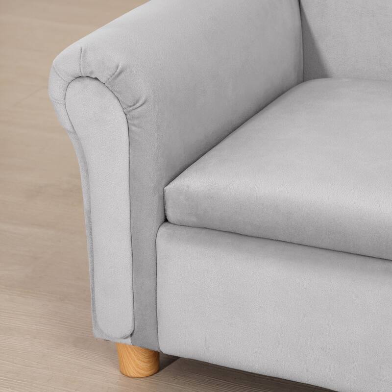 Grey Toddler Sofa Chair with Velvet Cover and Thick Sponge Padding and Hidden Storage for Kids - 33" L x 16.25" W x 19" H