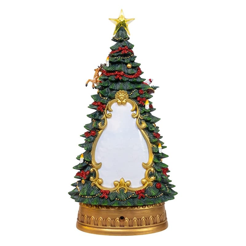Kurt Adler 13.4-Inch Battery Operated USB LED Lighted Santa and Deer Tree Topper with Spinning Glitter Water
