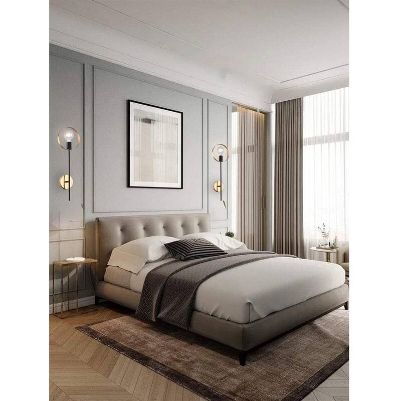 Industrial 1-Light Black and Brushed Brass Arm Wall Sconce