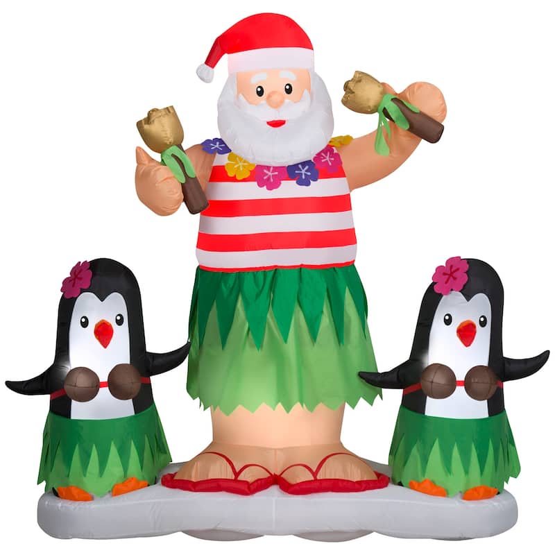 Gemmy Animated Christmas Inflatable Hula Santa and Penguins, 5.5 ft Tall