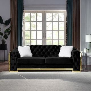 Black Classic Velvet Chesterfield Tufted 3 Seater Sofa with Gold ...