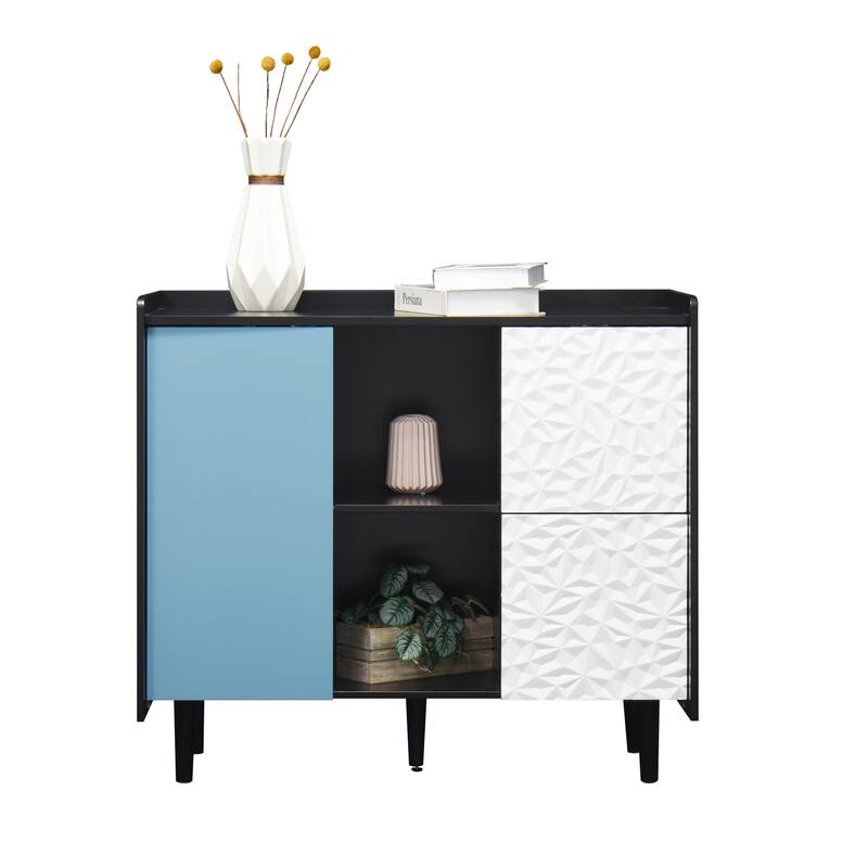 Modern Sideboard Buffet Cabinet with 2 Drawers and 2 Open Storage Compartment