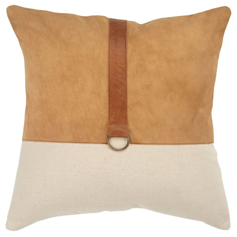 Color block Natural/Camel Decorative Down Filler Pillow