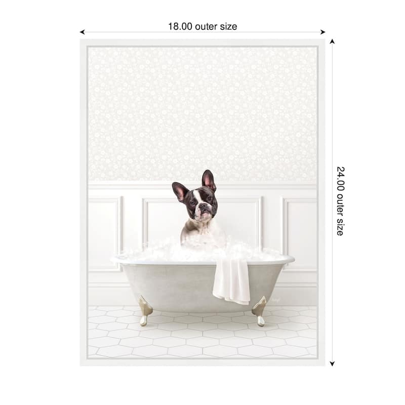 Kate and Laurel Sylvie French Bulldog in White Bathtub Framed Canvas by Amy Peterson