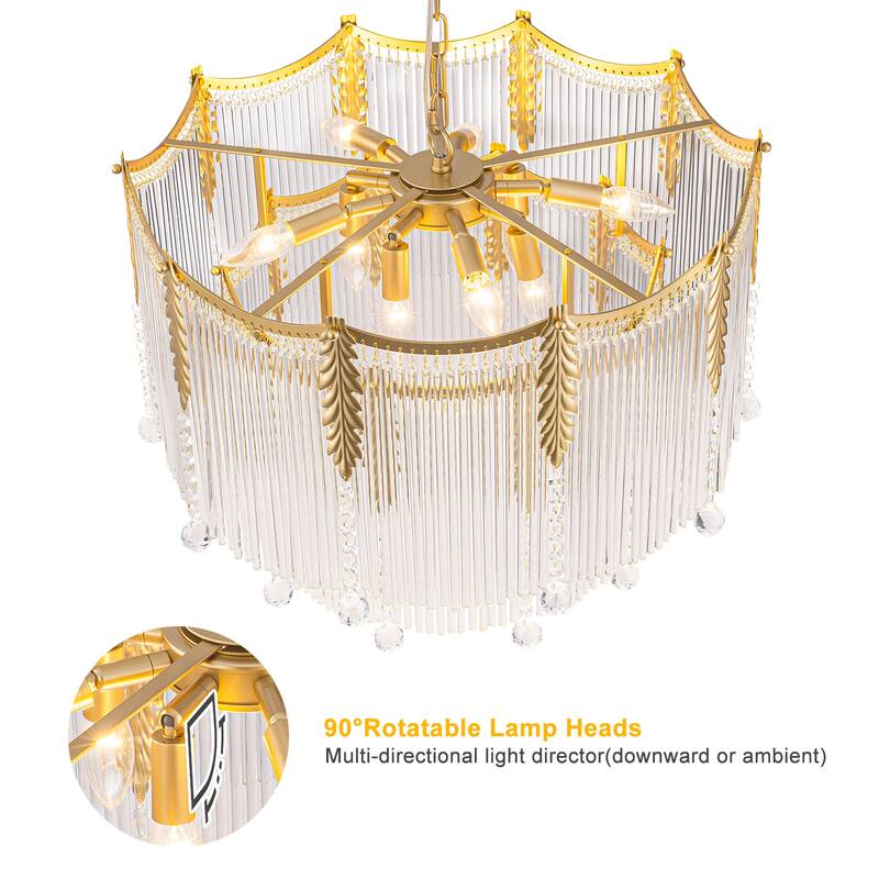 Gold Chandelier Clear Glass Rods & Hanging Crystal Balls Accents