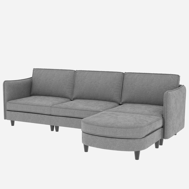 107.87" Fabric L-Shaped 3-Seater Sofa with Movable Ottoman, Arm Storage Pockets, and 800lb Capacity