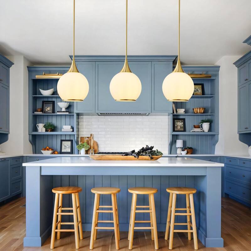 Modern Pendant Light Fixture Dimmable Kitchen Island Hanging Ceiling Lights with Glass Shade